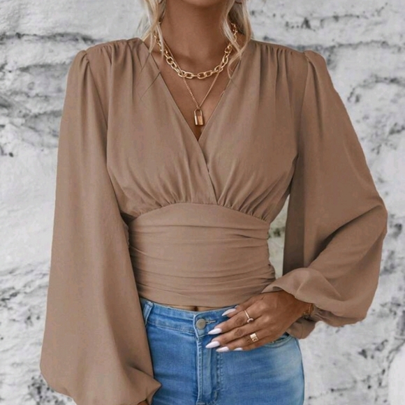 Clasi Ladies' Solid Color Simple V-Neck Long Sleeve Shirt For Daily Wear,L - Picture 5 of 7